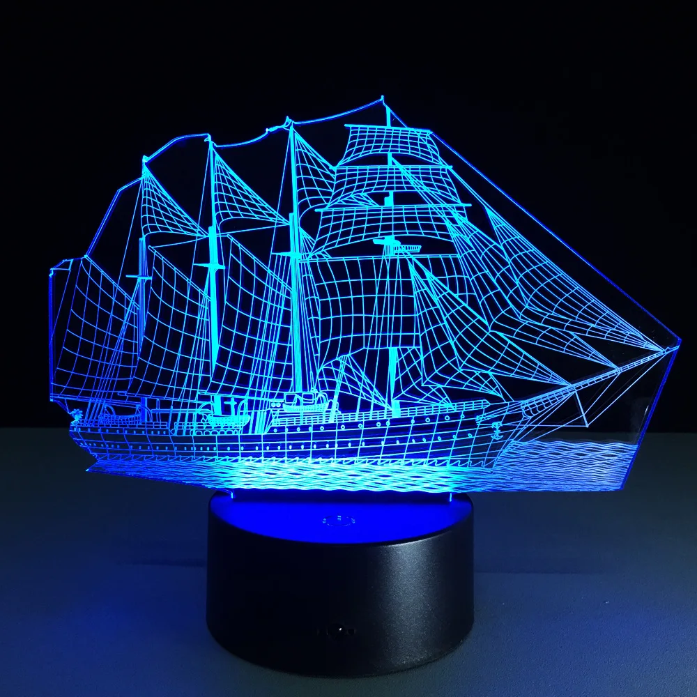 3D LED Lempos Naktį Šviesos Plaukioja Valtis Optinė Iliuzija Naujovė Stalo Lempa Gražus Jūros Valties Formos Naktį Lemputė dovanų
