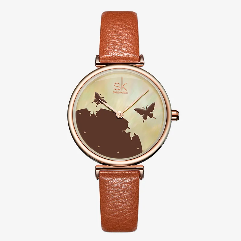 Shengke Prekės ženklo Moterų Žiūrėti Mados Prabangių Drugelis Odos Ponios Žiūrėti Moterų Laikrodis Laikrodis Relogio Feminino Reloj Mujer