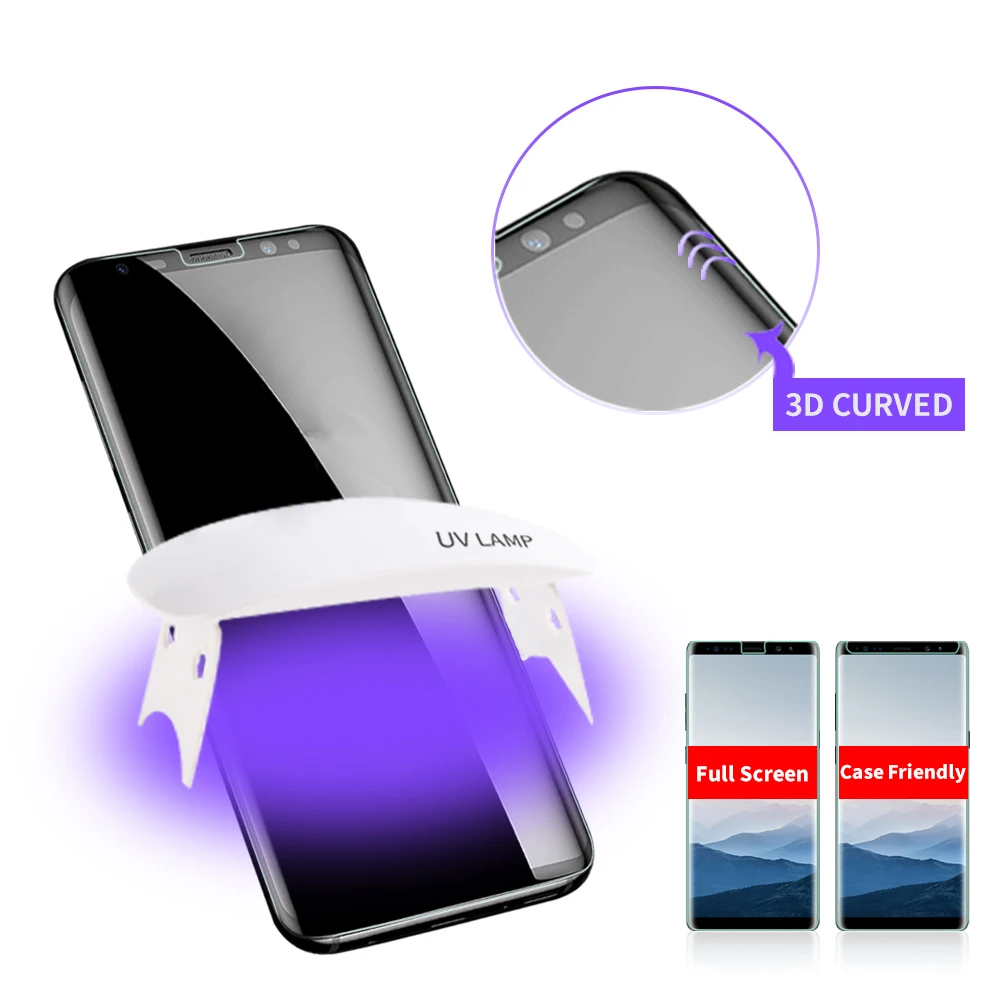 UV Pilną Klijai Screen Protector For Samsung S8 S9 Plus Grūdintas Stiklas Visiškai Padengti Šviesos Skysčio Galaxy S10 Plius Note8 Note9 S10e