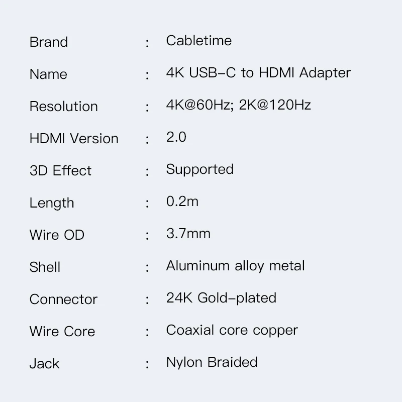 Cabletime USB C-HDMI Adapterio Kabelį, Tipas C) - HDMI Konverteris 4K 60Hz Naujų 