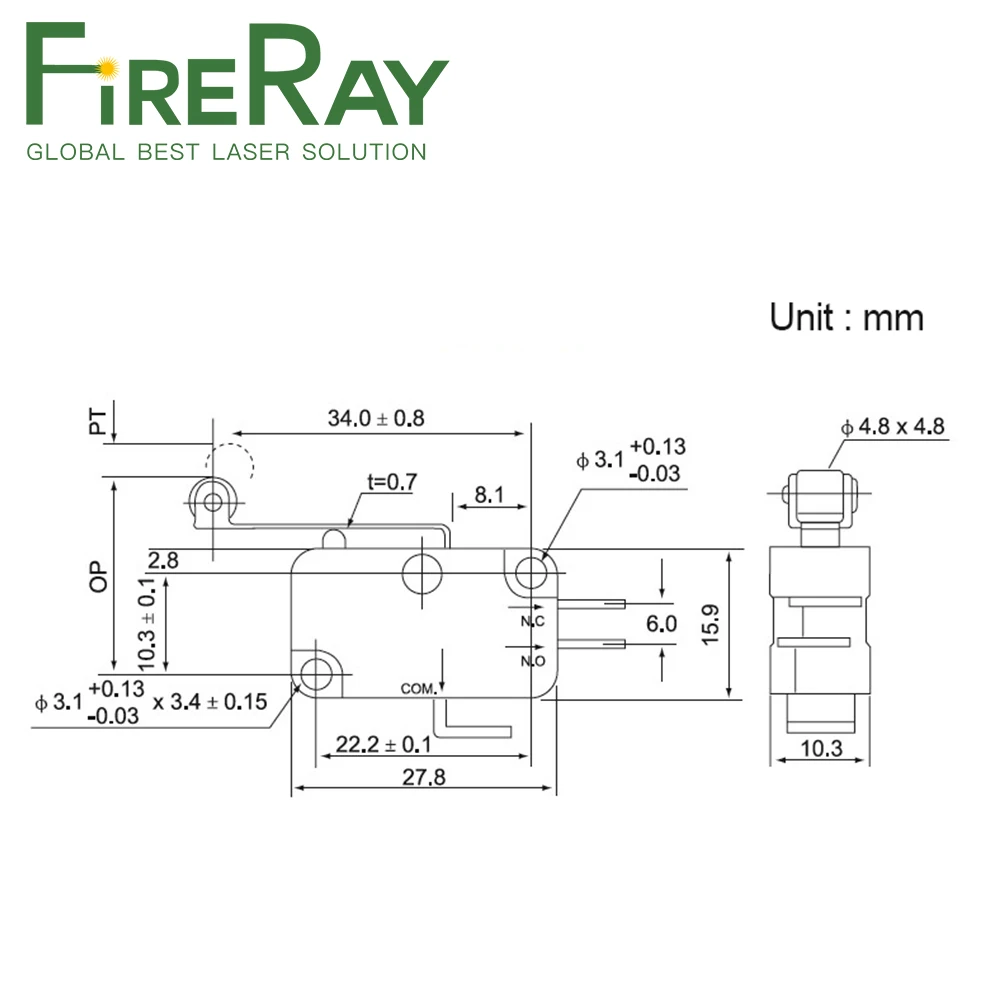 FireRay ribinis Jungiklis Aukštos Kokybės Mažų ribinis Jungiklis CMV103D Akimirksnį Mikro Jungiklis Ilga Rankena, CO2 Lazerio Pjovimo mašina