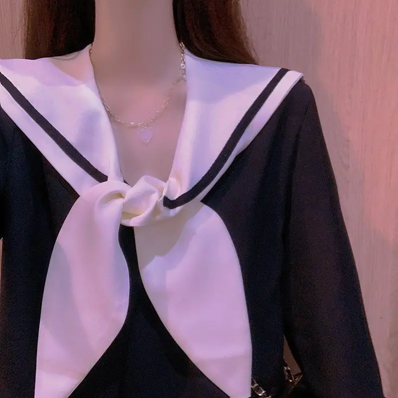 Mini Suknelės Moterims Kolegijos Rudenį Ilgomis Rankovėmis Nauja Sailor Apykaklės Lankas Temperamentas Konkurso Mielas Mados Atsitiktinis Korėjos Stiliaus Elegancija