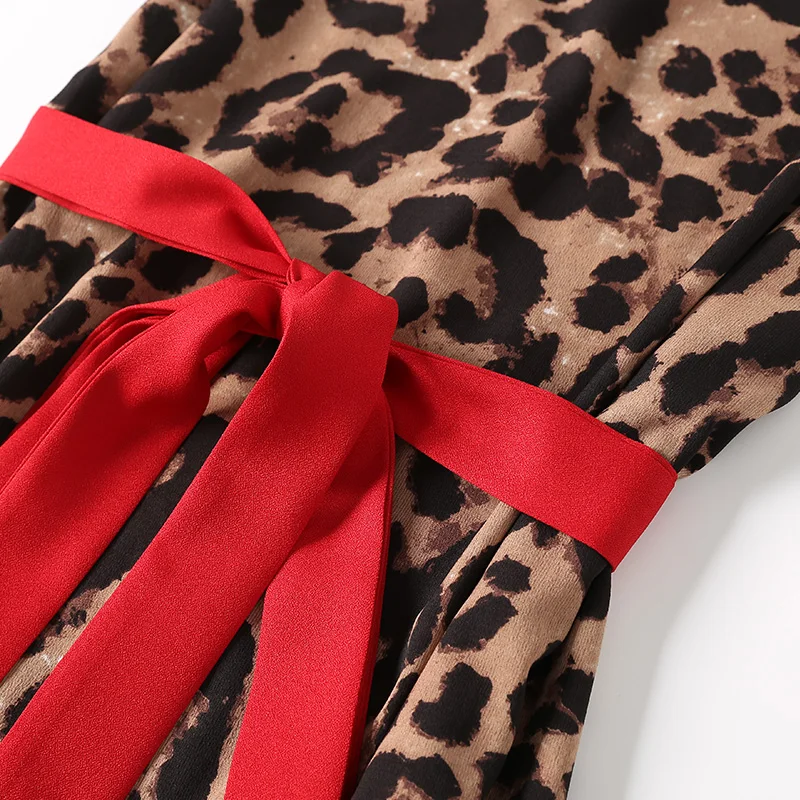 Moterų Plius Dydis Leopard Suknelė Mados V Kaklo Rankovėmis Varpo 