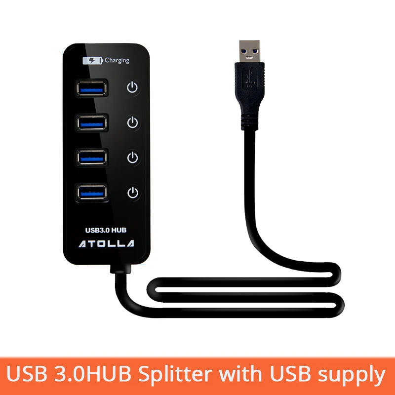 4 Port USB 3.0 HUB Splitter su Elektros Įkrovimo lizdas ir Jungiklis Kelis USB Skirstytuvo Porta Skydelis USB3.0HUB juoda
