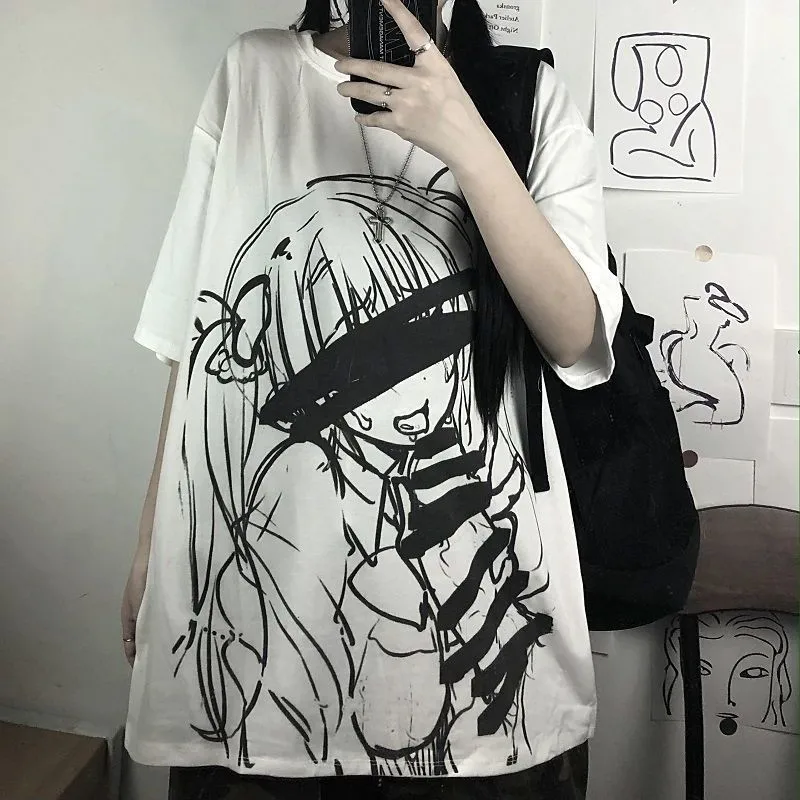 Vasaros Hip-Hop Moterų Moterų Ovesized T-shirt Spausdinti Vasaros Japonijos Marškinėlius Kietas Šalis High Street T Shirt Dizainas Japonija Tee