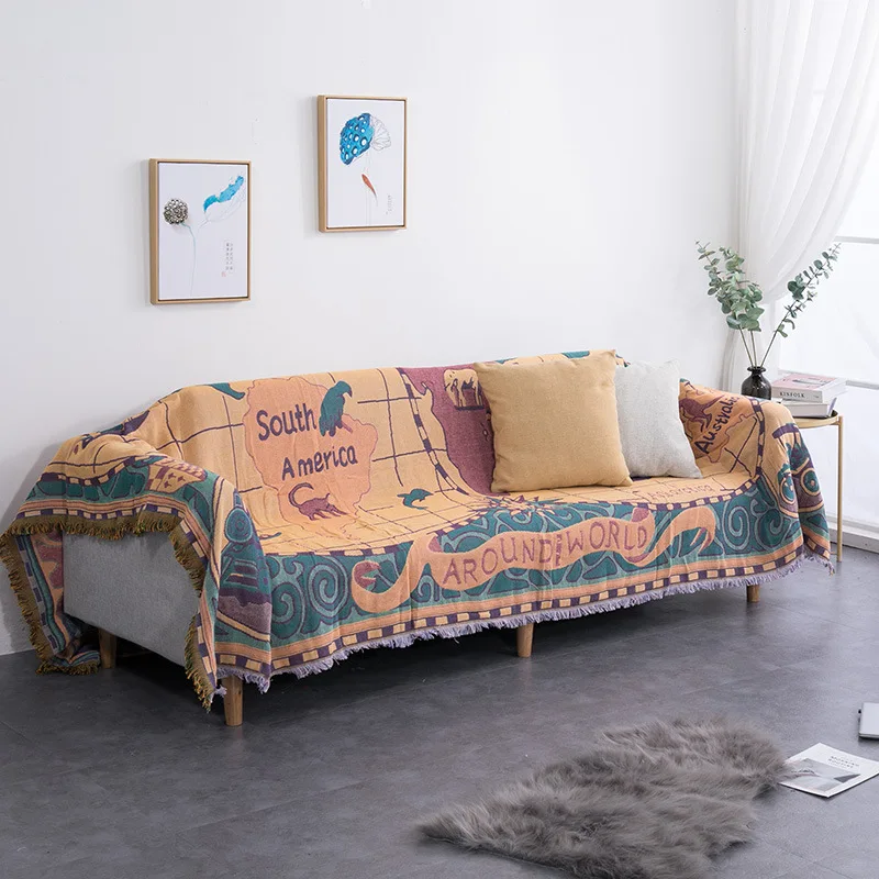 Skandinaviško stiliaus medvilnės visą dangtelį, sofos antklodė, sofos dangtelis nuo dulkių dangtelis, pasaulio žemėlapyje, sofos rankšluostį, antklodė