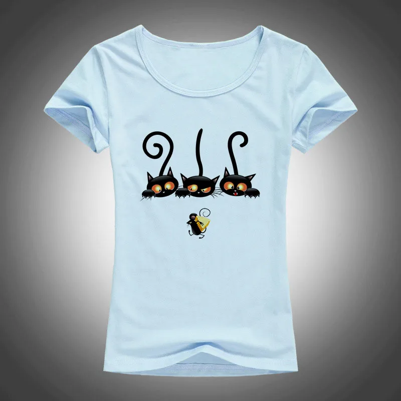 Naujovė Atspausdinta marškinėliai Moterims Animacinių filmų Katės ir pelės 2017 Juokinga Moteriška Trumpas Rankovės O-Kaklo katės T-shirt Viršūnes Hipster Drabužių F96