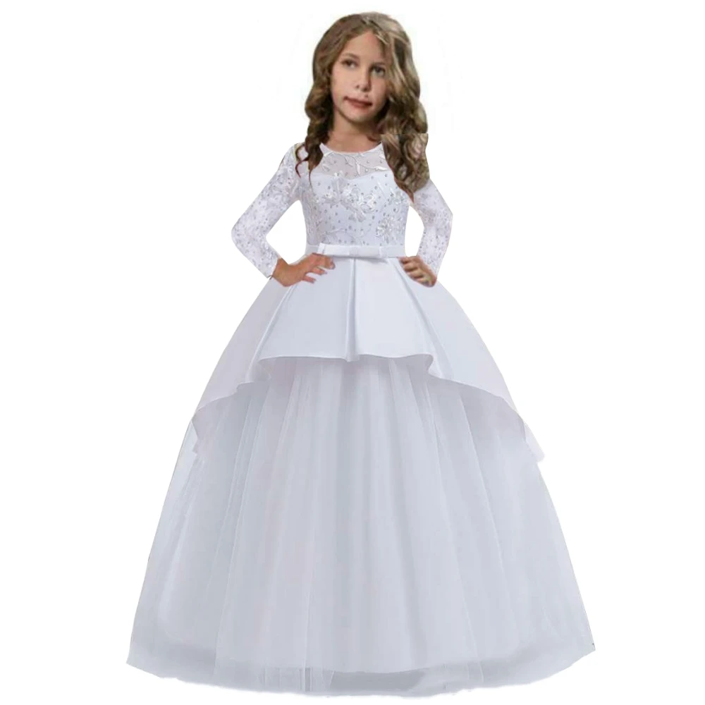 Karšto Pardavimo 2020 M. Naujas Stiliaus Baltųjų gėlių mergaičių suknelės Weedings pirmoji komunija šalis Suknelė ilgomis Rankovėmis mergaitėms kamuolys suknelė 10 Metų