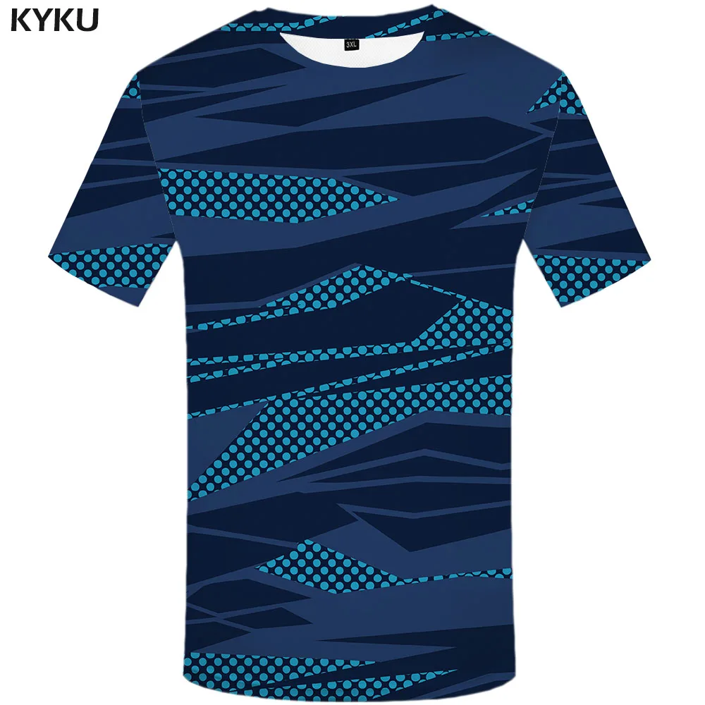 KYKU Mėlynos spalvos Kamufliažas T-shirt Vyrai Geometrinis Shirt Spausdinti Grafiti Marškinėlius Spausdinti Harajuku Anime Drabužius Gotikos T-shirts 3d
