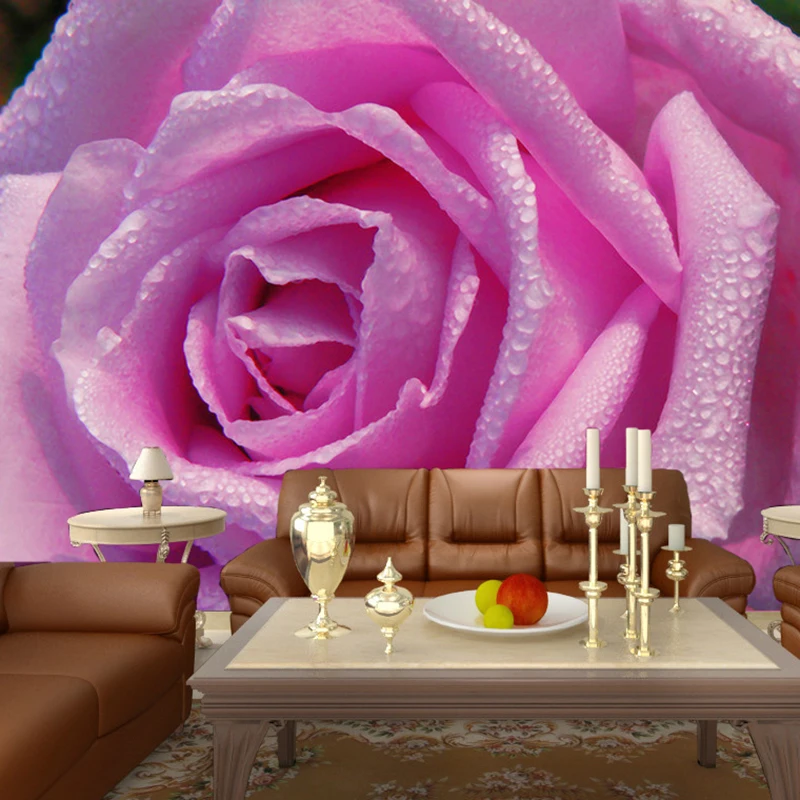 HD Vandens Lašas Pink Rose Foto Tapetai, 3D Sienos Freskos Romantiškas Dekoro Vestuvių Namas, Gyvenamasis Kambarys Šiltas Tapetai Papel De Parede 3D