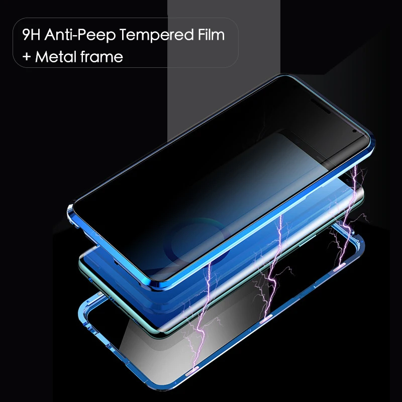 360 Magnetinio Grūdintas Stiklas Privatumo Metalo Case For Samsung Galaxy S10 S20 S8 S9 Plus Coque Pastaba 8 9 10 Plius A50 A70 Dangtis