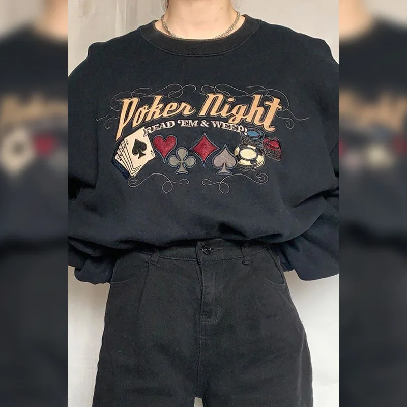 Harajuku Laišką Siuvinėjimo Negabaritinių Palaidinės Moterims Streetwear Vintage Retro Atsitiktinis y2k Viršūnes Crewneck 90s Marškinėliai Cuteandpsycho