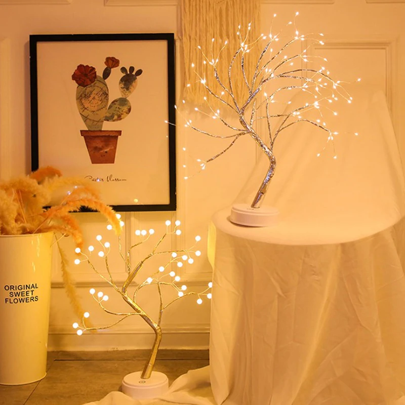 LED Pearl Žiedų Bonsai Medis Šviesos Stalo, Naktiniai staleliai, Lempa Kambarys Šalies Namų Dekoro Festivalis Šaliai Dekoro