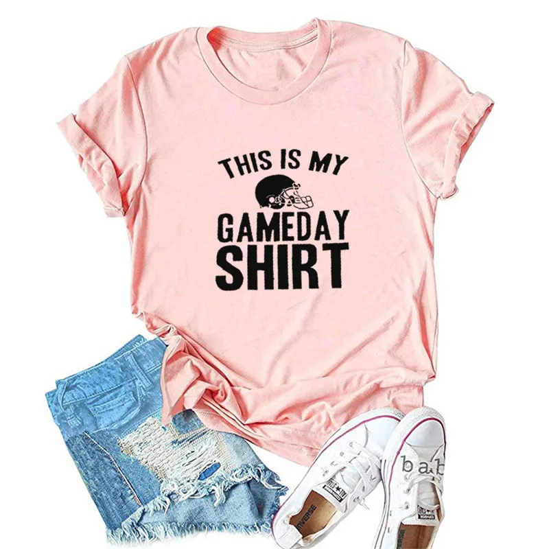 Tai yra mano Gameday Marškinėliai Laišką, Print T-Shirt Moterims, O-Kaklo trumpomis Rankovėmis Marškinėliai Atsitiktinis Tshirts Viršuje derliaus Tees