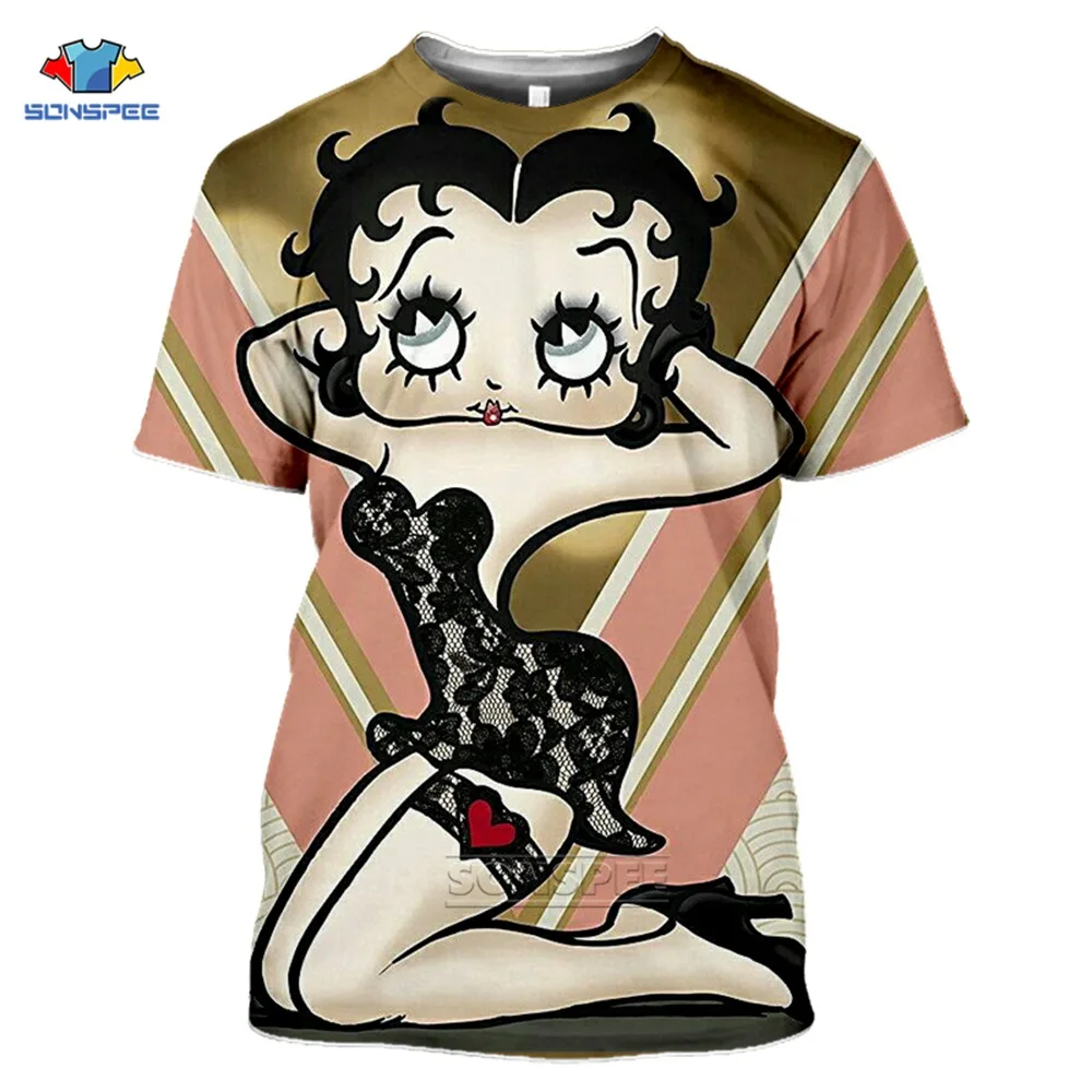 Anime Laisvės Statula Betty Boop T-shirt Animacinių filmų Laišką Viršūnes Moterų Marškinėliai Moteriška Rožinė Juokinga Tees Vyrų Viršūnes Tshirts Homme H51