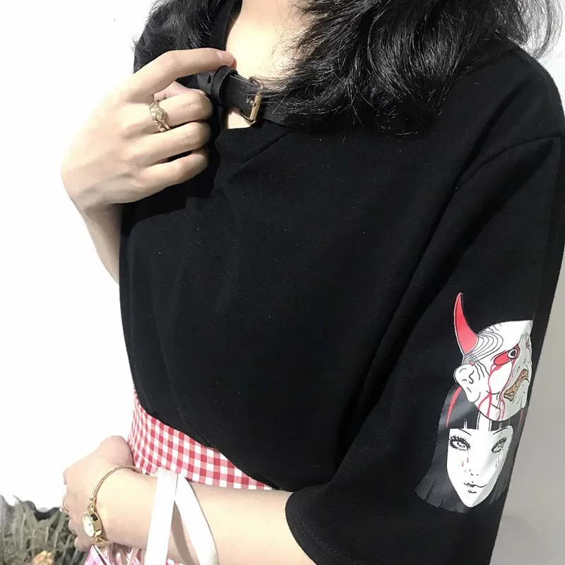 NiceMix 2020 metų Vasaros Medvilnės Marškinėliai Moterims Harajuku Tumblr Viršūnės T-shirt Spausdinti Animaciją Moterų V-kaklo Prarasti Trumpas Rankovės Viršuje Femme