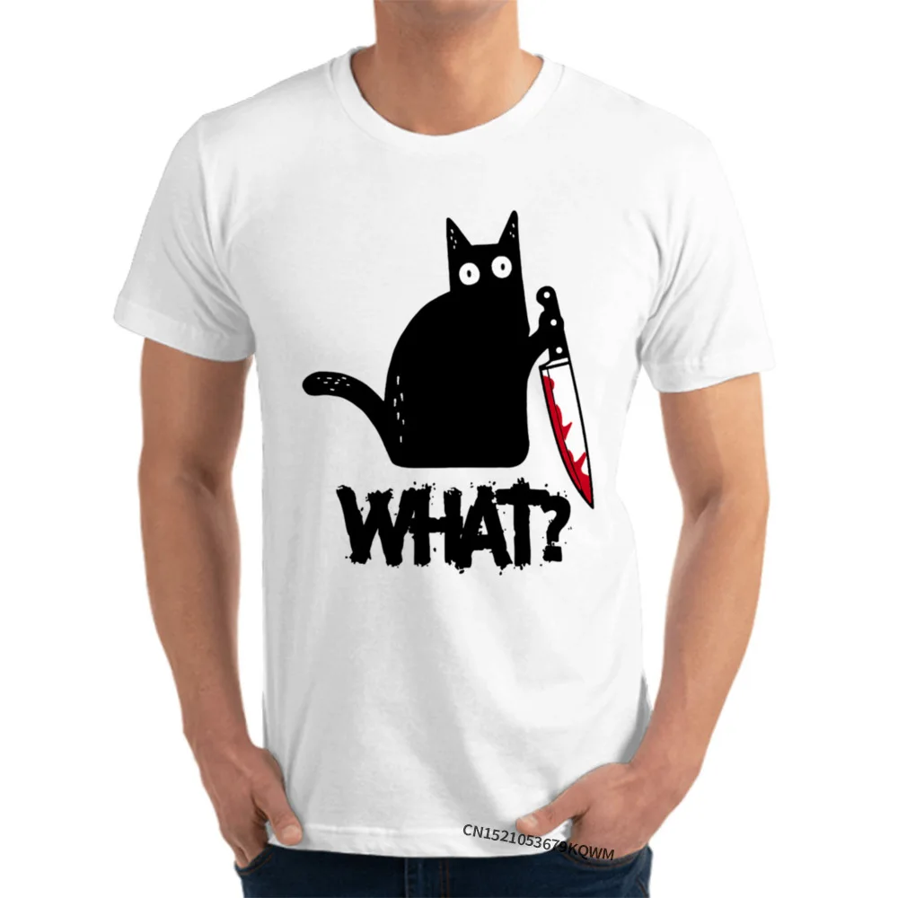 Funny Cat Vyrų T Shirts Katė Su Peiliu Hallow Pew Pew Katė Naujas Retro Topai Marškinėliai Grynos Medvilnės Atspausdinta Tee Marškinėliai Užsakymą