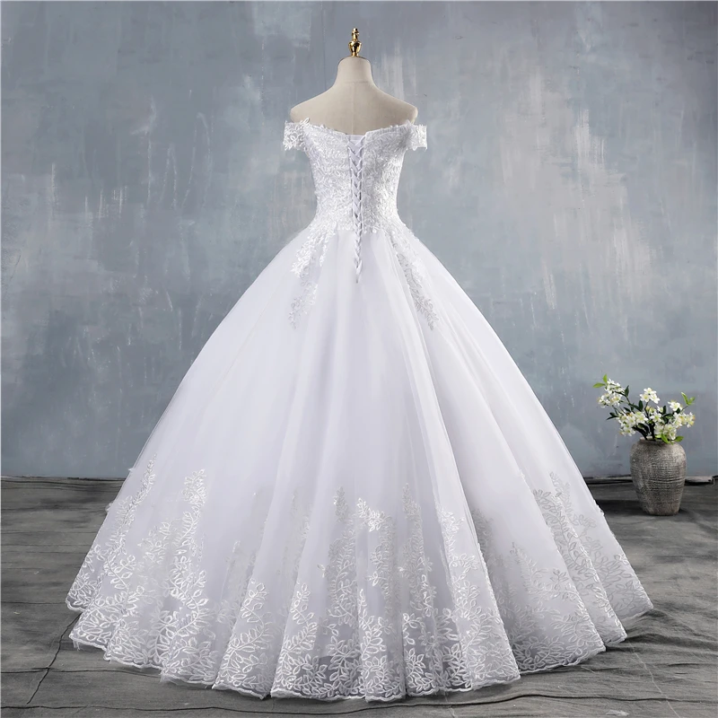 ZJ8171-F 2020 2021 Princesė Vestuvių Suknelė Off Peties, Aplikacijos, Nėrinių Nuotakos Suknelės, Vestuvių Suknelė Plius Dydis