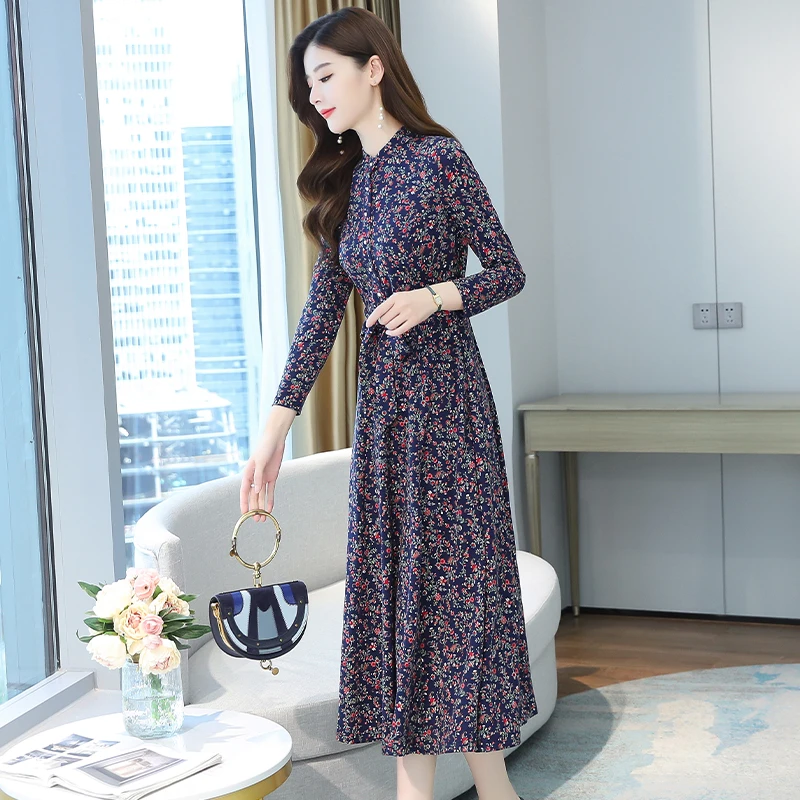 Moterų Megzti Ilgas Gėlių Suknelė Rudenį, Pavasarį 2020 Kilimo Ir Tūpimo Tako Korėjos Ilgomis Rankovėmis Suknelės Boho Elegantiškas Atsitiktinis Šalis Suknelė Plius Dydis