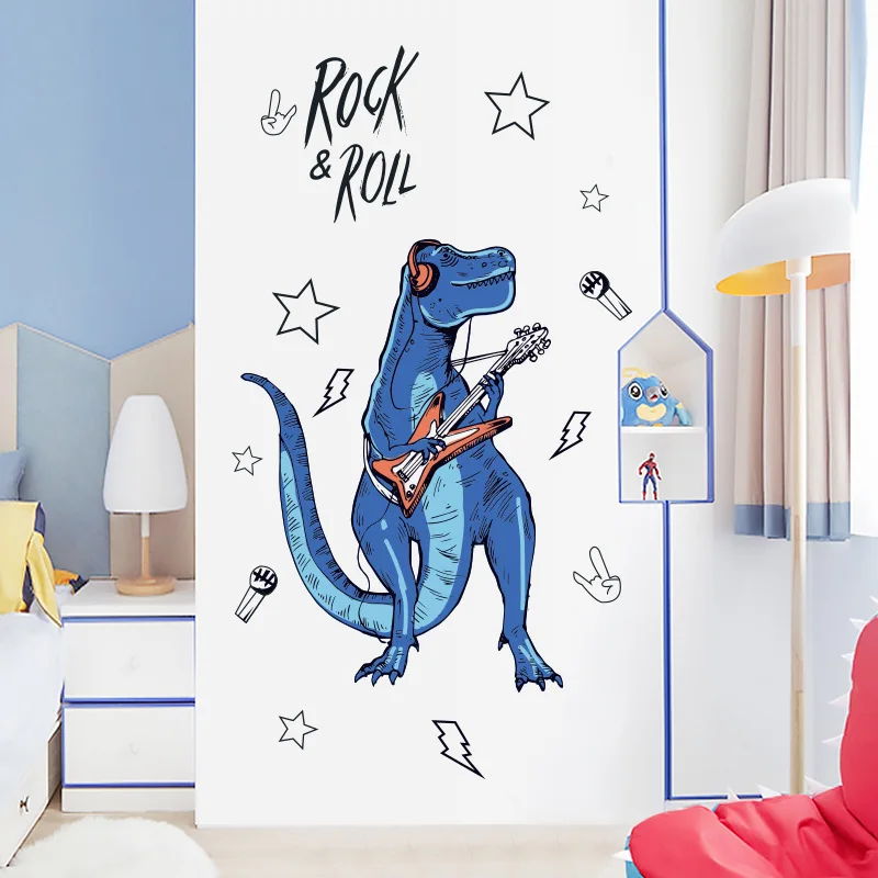 Dinozaurų Rock Roll Sienų Lipdukai Vaikų Kambario Animacinių filmų Gyvūnų Namų Dekoro Meno Viny PVC Tapetai Kūrybos Durų Šaldytuvas Apdaila