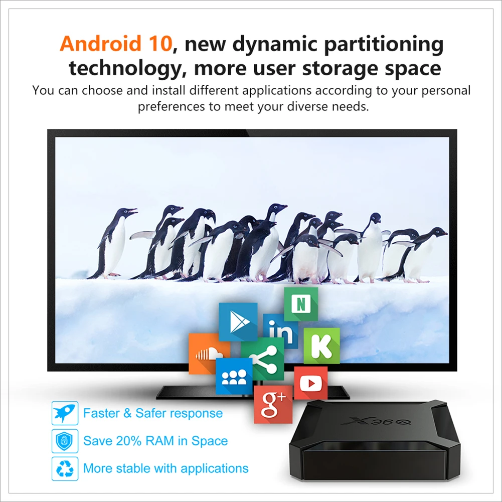NAUJAS Android 10.0 TV Box X96Q 16GB 2GB Allwinner H313 Quad Core 4K 2.4 G Wifi, Netflix, 
