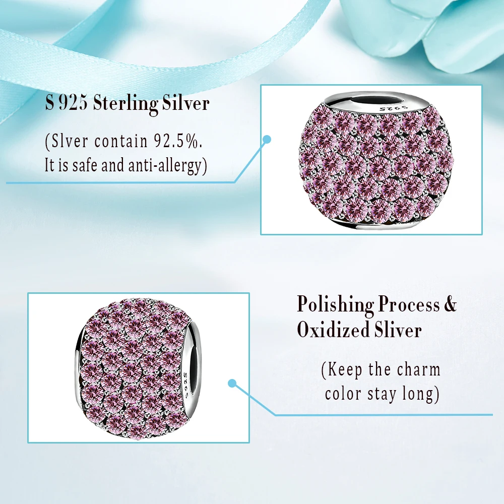 Naujas 925 Sterling Silver Pink CZ Granulių Tinka Dizaineris 925 Originalus 2020 Metų Vasaros pakabukai Apyrankės 