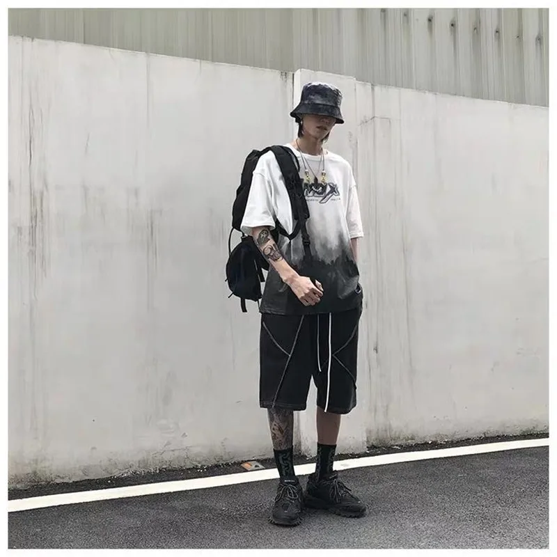 Kietas Hip-Hop T-shirt Vyrams Vasaros Kaklaraištis dažyti Marškinėlius Streetwear Atsitiktinis Japonija Kratinys T Shirts Prarasti Gatvės Šokių Marškinėliai Vyras
