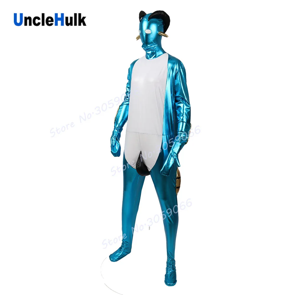 Juoda Avis Zentai Bodysuit Blizga Mėlyna Guma Audinys Cosplay Kostiumas Helovinas Bodysuit | UncleHulk