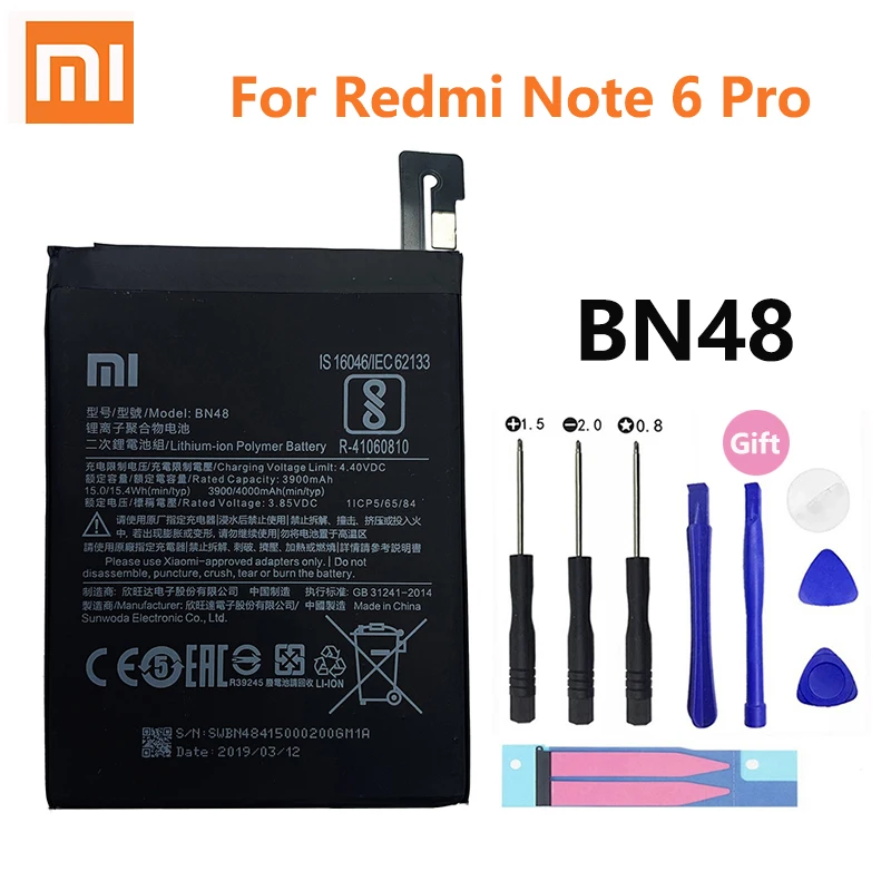 Originalus Xiao mi BN48 4000mAh Bateriją Xiaomi 6 Pastaba Pro 6Pro Note6 Pro Aukštos Kokybės Telefoną, Baterijos Pakeitimas
