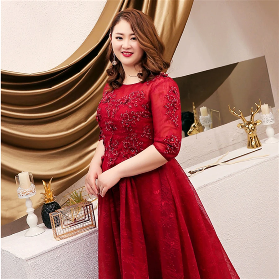 Oficialus Prom Chalatai Suknelės Bordo Moterų vakarėlis 2019 Half-sleeve Plus Size Vestidos De Gala O-kaklo China Prom Dresses T093