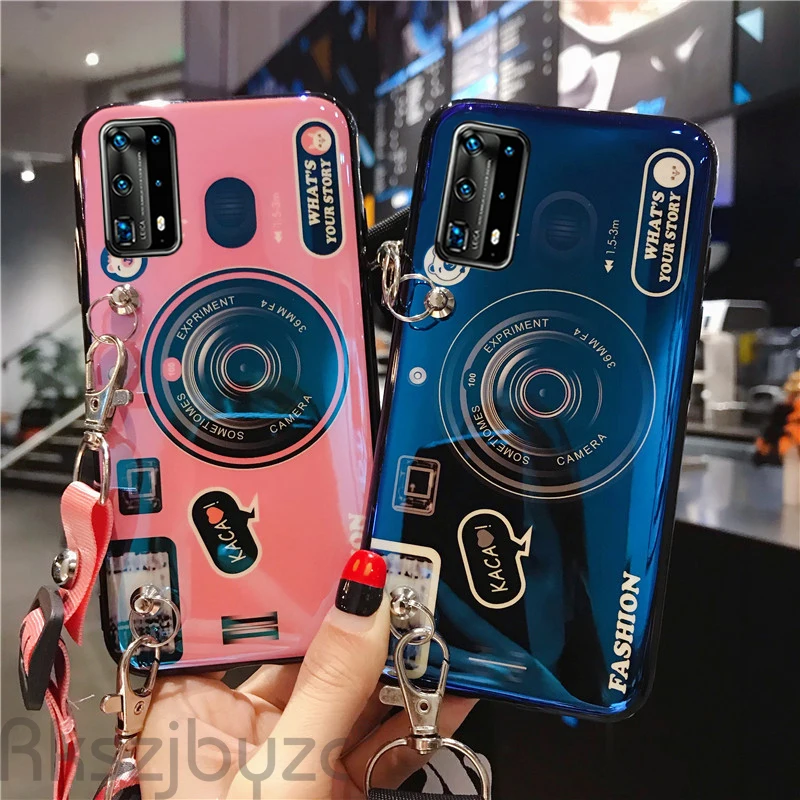 Dangtelis su Virvelę ir Laikiklis Huawei Honor 30S V30 20 20Lite 20i 10 10i 10lite V10 9 9A 9lite 3D Retro Kamera Minkštos TPU Atveju