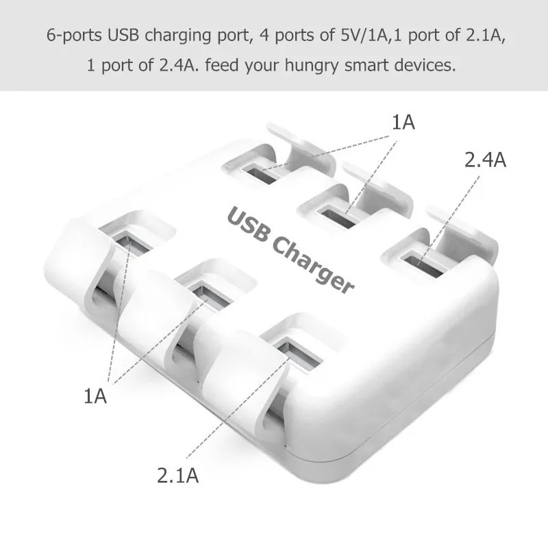 Visų Smartphonach Trinkelėmis 5V/8A 6 USB Prievado Kelis Sienos Smart Kroviklis Greito Įkrovimo Adapteris ES/JAV Prijunkite Telefoną USB Įkroviklis