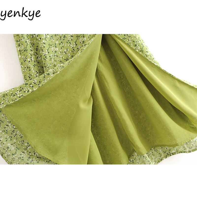 Vasaros Suknelė 2020 M. Moteris Žalios spalvos Gėlių Spausdinti Diržas Suknelė Sundress Moterų V-Kaklo, Rankovių Hem Pjausto-line Šifono Suknelė vestido