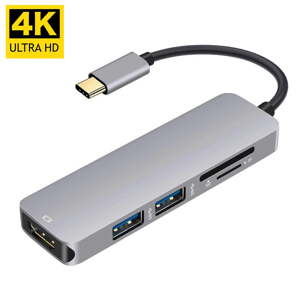 4K 30Hz 1080P Vaizdo Išėjimo Tipas C Hub Adapteris, skirtas MacBook USBC HDMI 2 USB 3.0 5Gbs SD TF Kortelės Lizdas