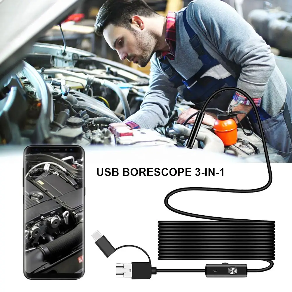 3 In 1 HD USB Borescope Endoskopą Kamera Su 6PCS Baltos Šviesos Vandeniui Už Android, Windows