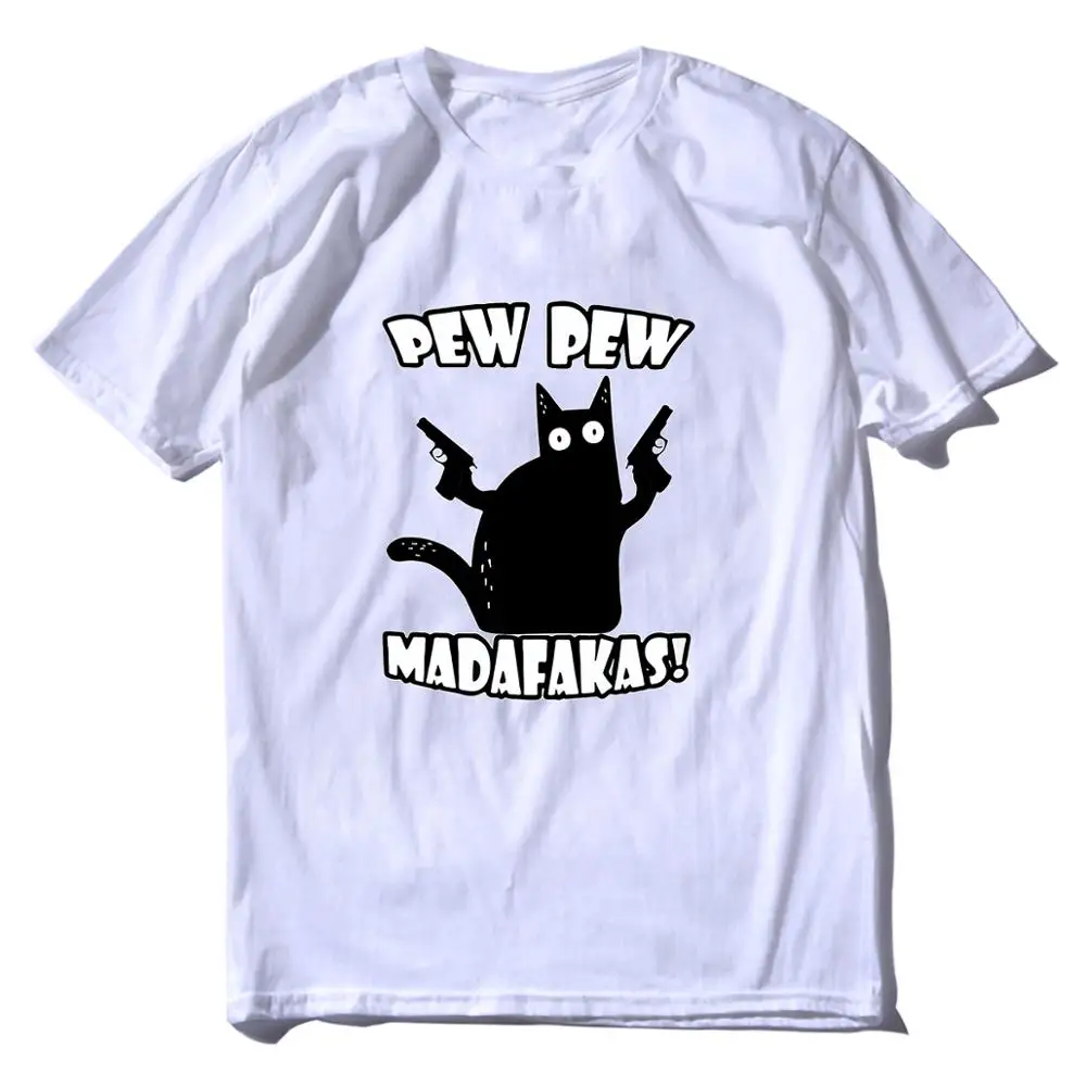 2020 metų vasaros mados Funny Cat tee Pew Pew Madafakas Mens Funny Cat Grafinis vyriški Medvilniniai Įgulos Kaklo trumpomis Rankovėmis T-Shirt Dovanos