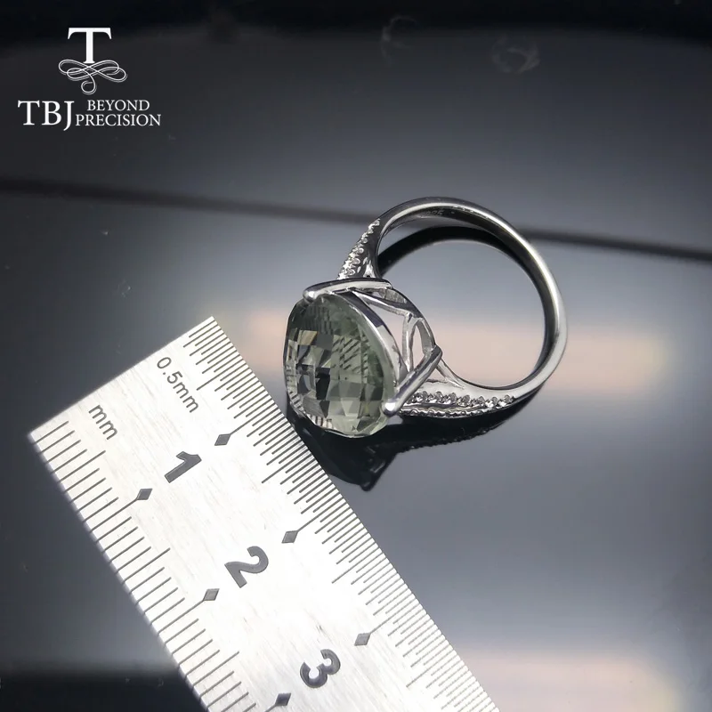 TBJ,Didelis fizinis 7ct žalia ametistas šaškių lentos pjovimo Žiedas 925 sterlingas sidabras brangakmenio papuošalai mergaitėms dovanų dėžutėje