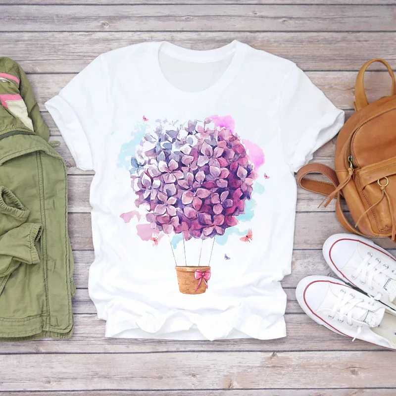 Moterų Marškinėlius Spausdinti Atsitiktinis Tee Drabužių, Gėlių, Gėlių Butelis Streetwear Vasarą Moteris Marškinėliai Saldus trumpomis Rankovėmis Moteriška T-shirt