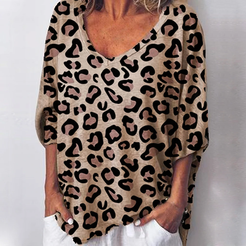 Sutimine Nauja Mada Moterims T-shirt Leopard Pusė Rankovės Prarasti Minkštas Viršų Karšto Pardavimo Atsitiktinis Moterų V-Kaklo Vasaros Negabaritinių T Shirts