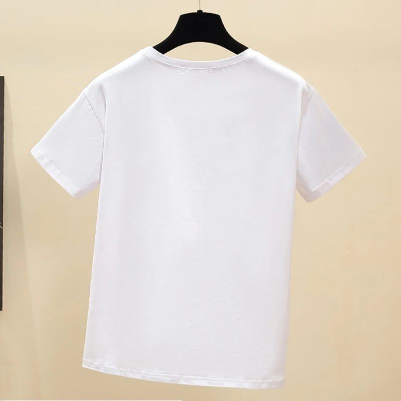 Gkfnmt Balti marškinėliai Moterims Topai Vasaros Plius Dydis Mados korėjiečių Drabužius Moteriai, Marškinėlius trumpomis Rankovėmis Black Diamond Tee Marškinėliai Femme