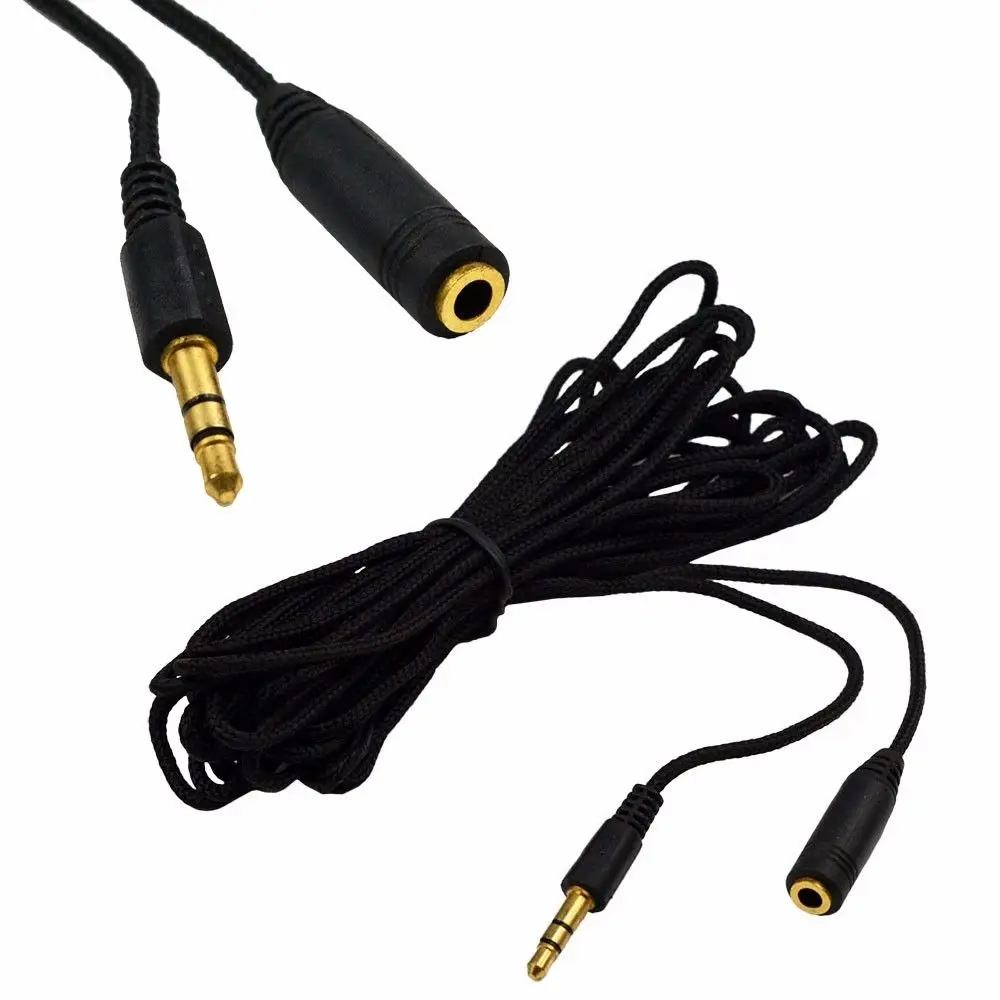 Juodo tinklelio audinio virvę 5 metrų vyrų ir moterų laidų 3.5 mm, metalo galvos audio kabelio jungtis ausinių ilgiklis