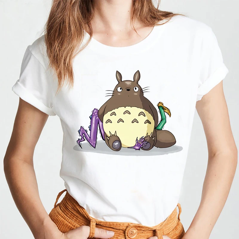 Luslos Totoro Marškinėliai Moterims Animacinių filmų Vasaros Japonijos Kawaii T-shirt Ulzzang Harajuku Drabužius Juokinga Hayao Miyazaki Viršūnes Tee Moteris