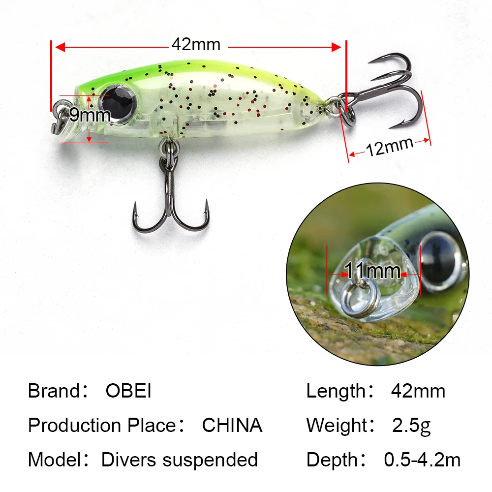 OBEI 2019 Karšto Modelis Žvejybos Masalus Sunku Masalas 5color Pasirinkti 42cm 2.5 g Minnow Kokybės Profesionalus Minnow Depth0.5-4.2 m