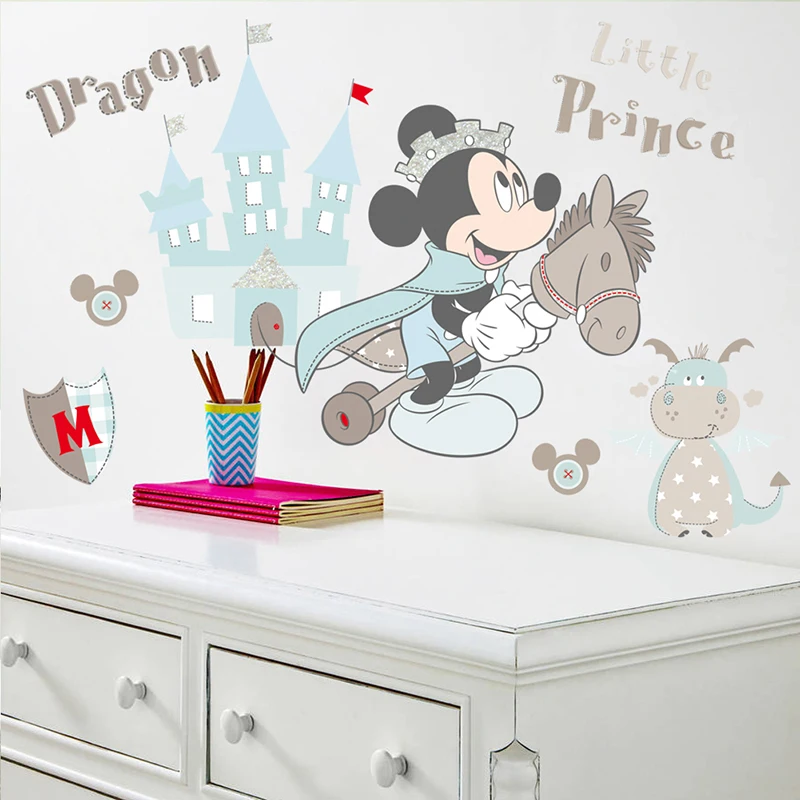 Animacinių filmų Disney Mickey Mouse Princas Pilies Drakonas Sienų Lipdukai Namų Dekoro Vaikų Kambarių Sienų Lipdukai PVC jam prilygintą išsilavinimą Meno 