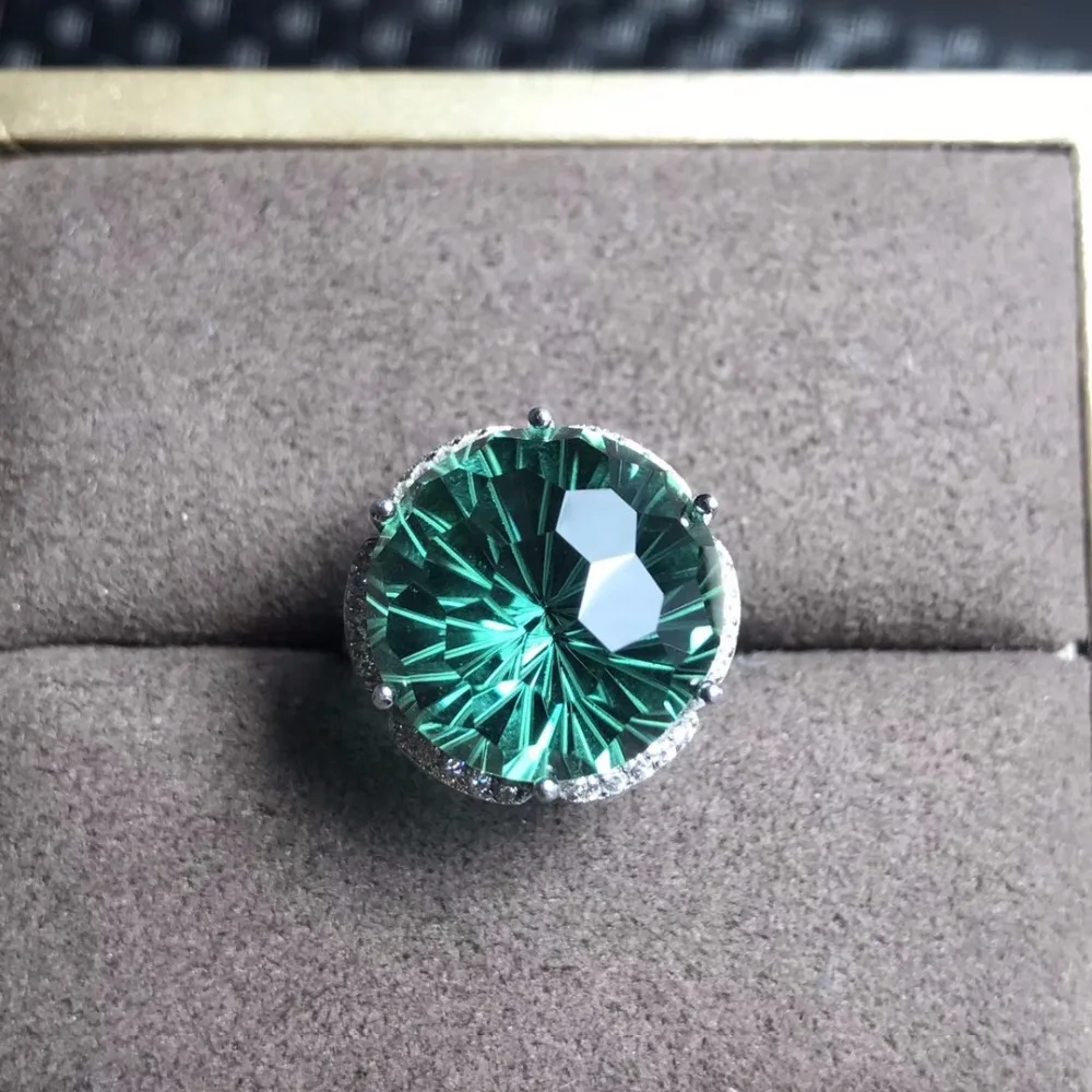 Natūrali žalioji crystal žiedą, gražus, vėliau malimo procesas, crystal clean, 925 sidabras, pritaikoma dydžio numeris