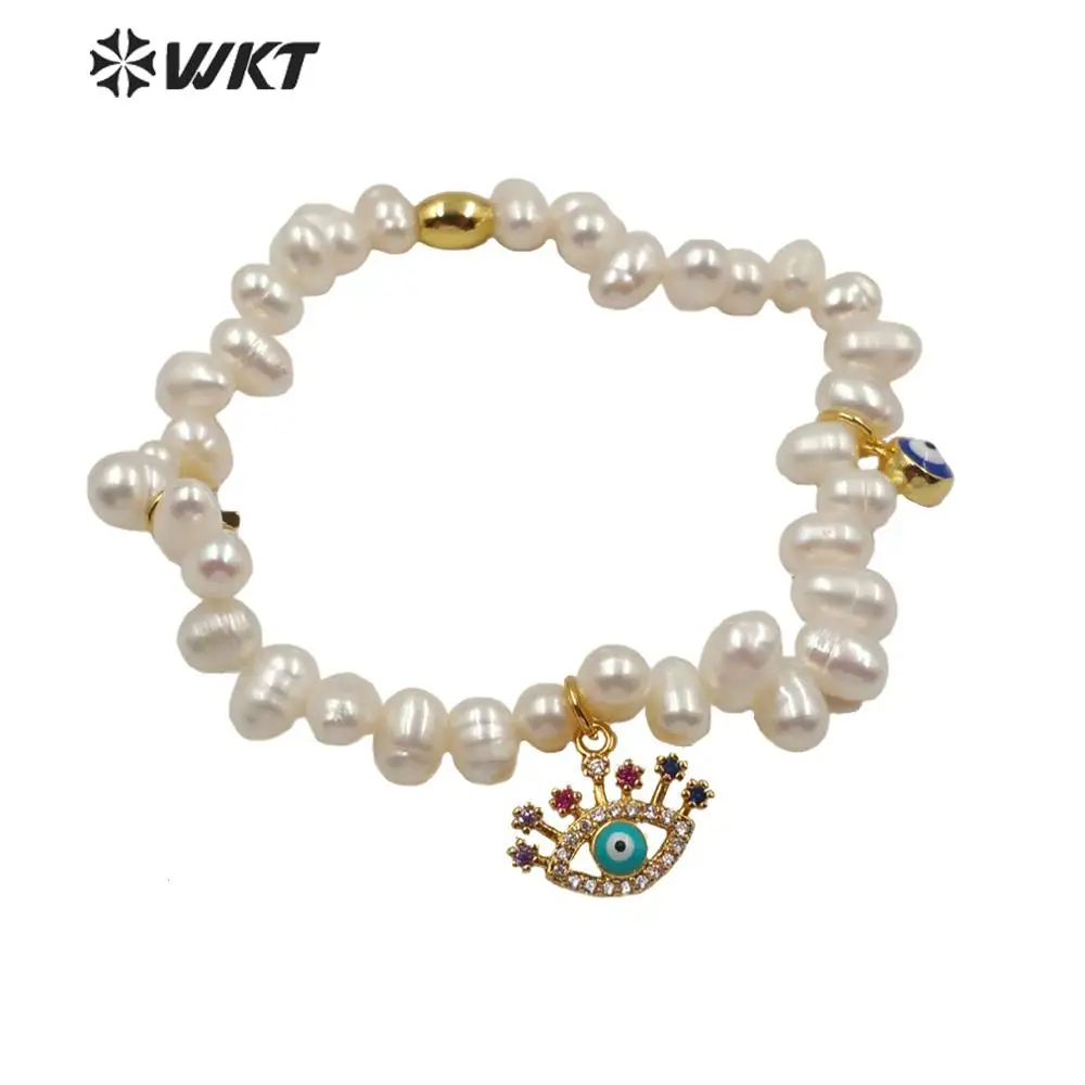 WT-MB116 Mados gėlavandenių perlų, aukso žavesio apyrankę ovalo formos perlų karoliukų apyrankę micropave moterų gražių perlų žavesio bracele