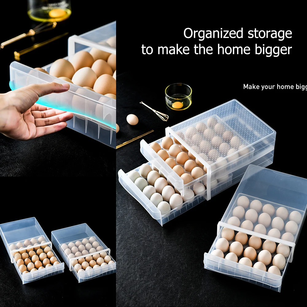 Buitinių 60 Grotelės Kiaušinių Dėžutės Šaldytuvas, Virtuvės Dvigubo Sluoksnio Laikymo Dėžutė Kiaušinių Savininkas Priežiūra-Stalčių Tipo Saugojimo Dėžutė