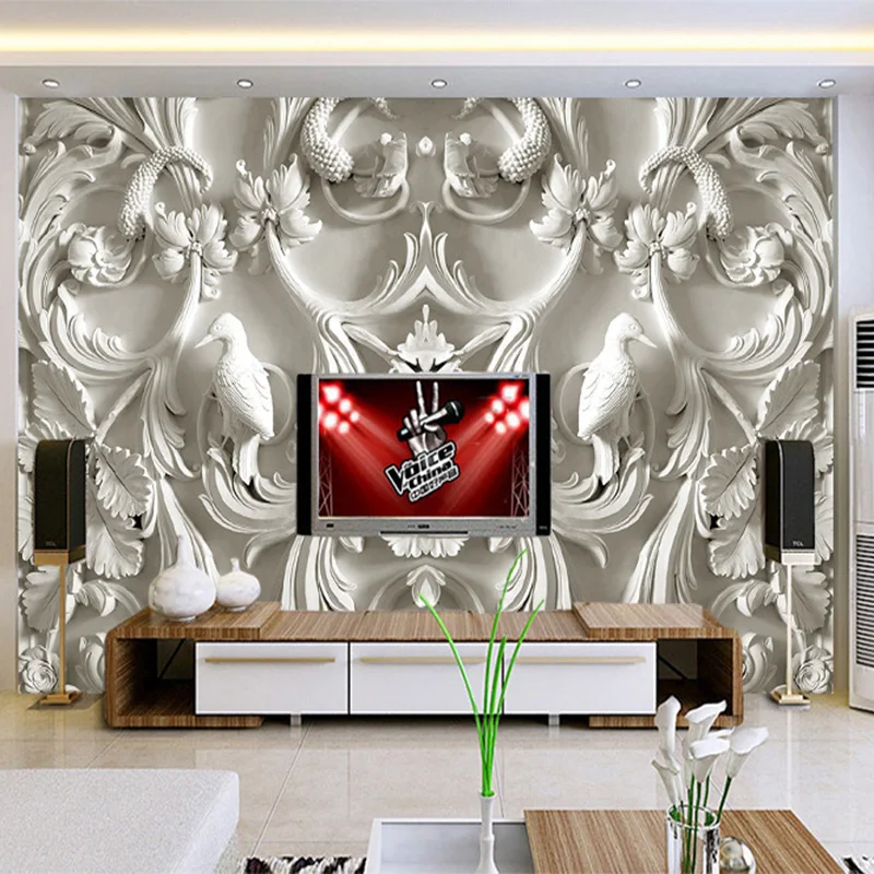 Klasikinė Balta Europos Stiliaus Reljefo 3D Stereoskopinis TV Foną, Sienų Freskomis Kambarį Viešbučio Interjeras Namų Dekoro Tapetai