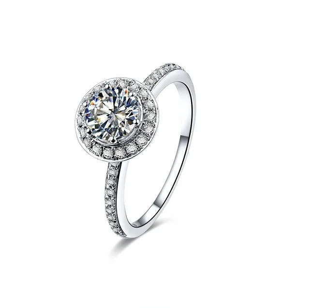 Naujas Atvykimo Romantiška 1 Karatas Apvalios Lakuotais Halo Diamond Vestuvės Vestuvinis Žiedas Platinum 950 Papuošalai