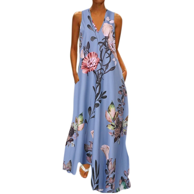 VICABO Moterų Suknelė linijos Vasaros 2020 Mados Gėlių Spausdinti Kišenėje Atsitiktinis Suknelė Ilgai, Moteriški Drabužiai, moteriškos Suknelės, Plius Dydis